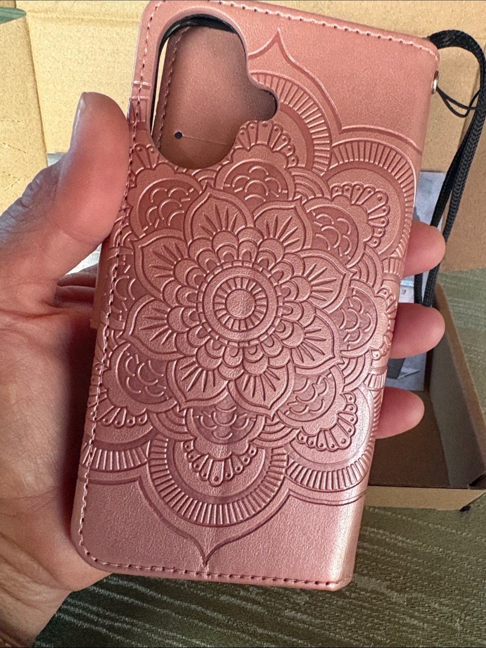 IPhone 16 Pink Floral mandala Embossed Wallet Casebus shockproof phone case